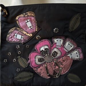 Prada Black and Pink Embroidered Crossbody Bag